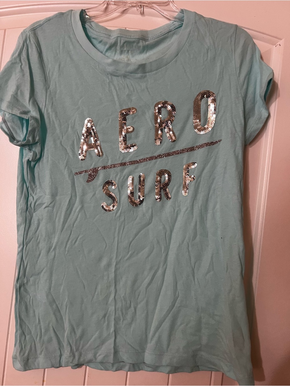 Aeropostale Light Aqua Sequin Logo Tee